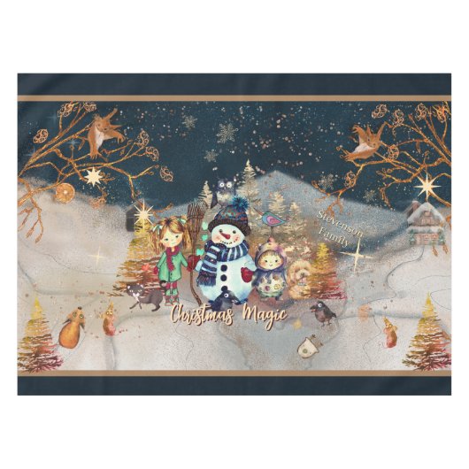 キュートクリスマス魔法ブルーテーブルクロス テーブルクロス (正面(横))