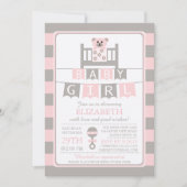 キュートクリブベアーガールズベビーシャワー招待状 招待状 (正面)