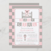 キュートクリブベアーガールズベビーシャワー招待状 招待状 (正面/裏面)