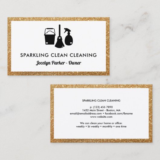 キュートクリーニング用品フェイク金ゴールドグリッター掃除機 名刺 (正面/裏面)
