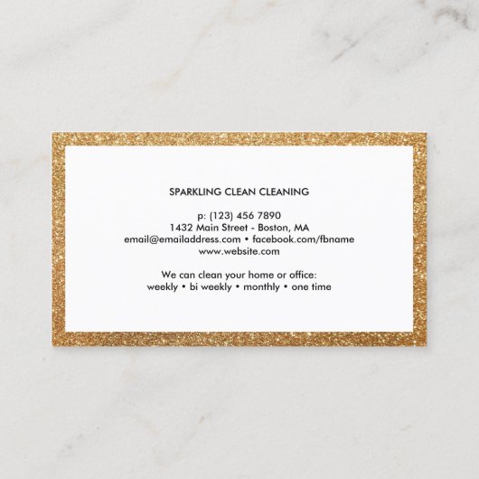 キュートクリーニング用品フェイク金ゴールドグリッター掃除機 名刺 (裏面)