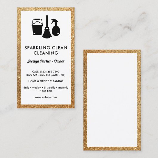 キュートクリーニング用品フェイク金ゴールドグリッター掃除機 名刺 (正面/裏面)