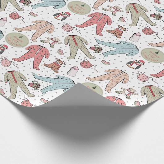 キュートクリームベビー初めてのクリスマスカスタム ラッピングペーパー (角)