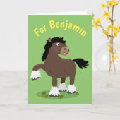 キュートクレイデール荷車を引く馬の漫画イラストレーション カード (黄色い花)