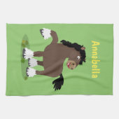 キュートクレイデール荷車を引く馬の漫画イラストレーション キッチンタオル (横)