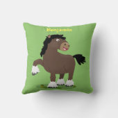 キュートクレイデール荷車を引く馬の漫画イラストレーション クッション (裏面)