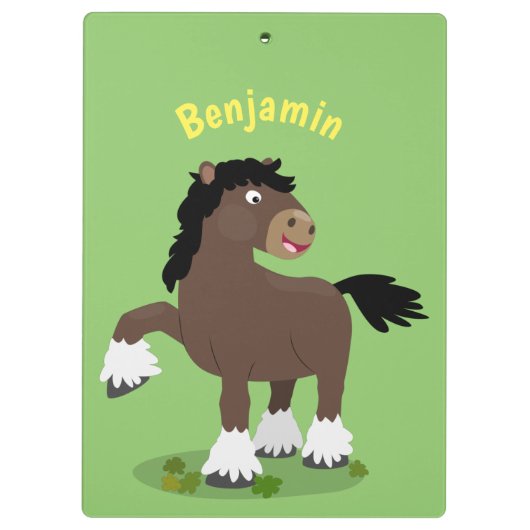 キュートクレイデール荷車を引く馬の漫画イラストレーション クリップボード (裏面)