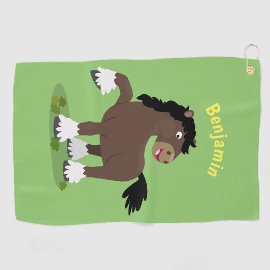 キュートクレイデール荷車を引く馬の漫画イラストレーション ゴルフタオル (横)