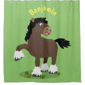 キュートクレイデール荷車を引く馬の漫画イラストレーション シャワーカーテン (正面)