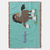 キュートクレイデール荷車を引く馬の漫画イラストレーション スローブランケット (正面縦)