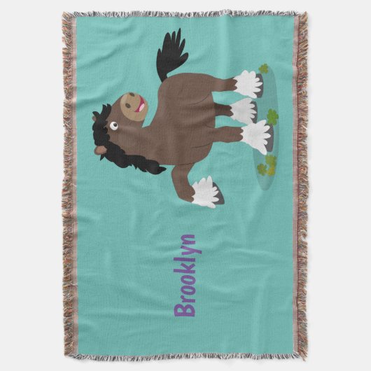 キュートクレイデール荷車を引く馬の漫画イラストレーション スローブランケット (正面縦)