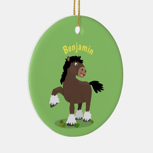 キュートクレイデール荷車を引く馬の漫画イラストレーション セラミックオーナメント (右)