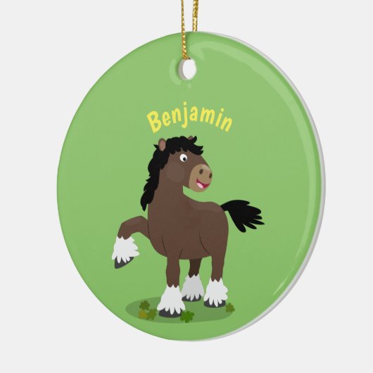 キュートクレイデール荷車を引く馬の漫画イラストレーション セラミックオーナメント (左)