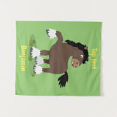 キュートクレイデール荷車を引く馬の漫画イラストレーション タペストリー (正面(横))