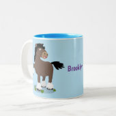 キュートクレイデール荷車を引く馬の漫画イラストレーション ツートーンマグカップ (正面左)