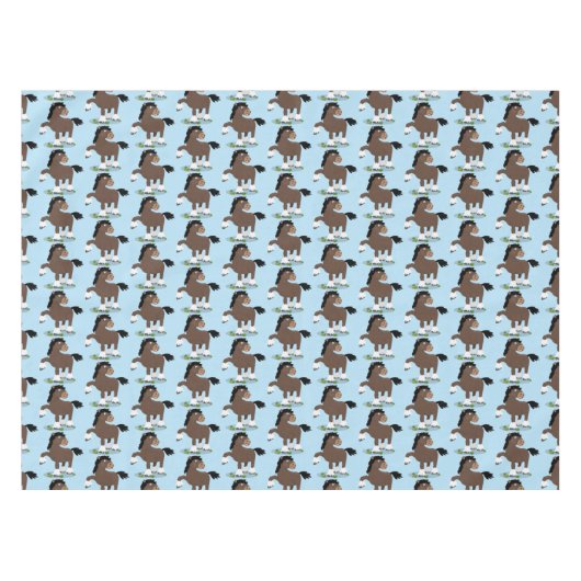 キュートクレイデール荷車を引く馬の漫画イラストレーション テーブルクロス (正面(横))