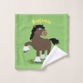 キュートクレイデール荷車を引く馬の漫画イラストレーション バスタオルセット (ウォッシュタオル)