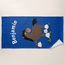 キュートクレイデール荷車を引く馬の漫画イラストレーション ビーチタオル