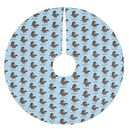 キュートクレイデール荷車を引く馬の漫画イラストレーション ブラッシュドポリエステルツリースカート (正面)