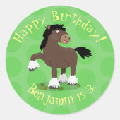 キュートクレイデール荷車を引く馬の漫画イラストレーション ラウンドシール (正面)