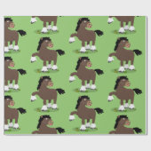 キュートクレイデール荷車を引く馬の漫画イラストレーション ラッピングペーパー (フラット)