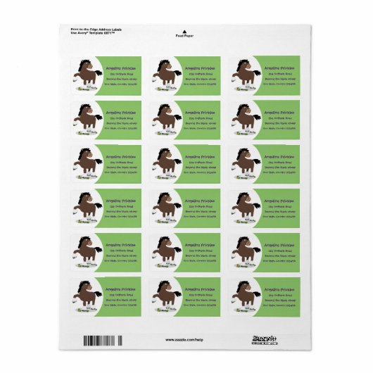 キュートクレイデール荷車を引く馬の漫画イラストレーション ラベル (フルシート)