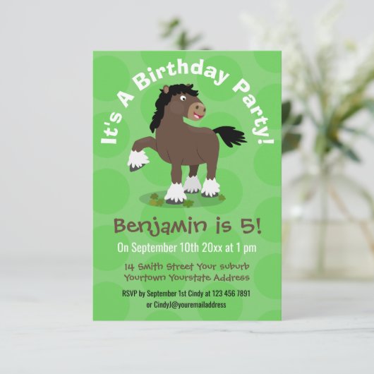 キュートクレイデール荷車を引く馬の漫画イラストレーション 招待状 (スタンド正面)