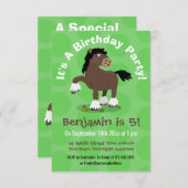 キュートクレイデール荷車を引く馬の漫画イラストレーション 招待状 (正面/裏面)