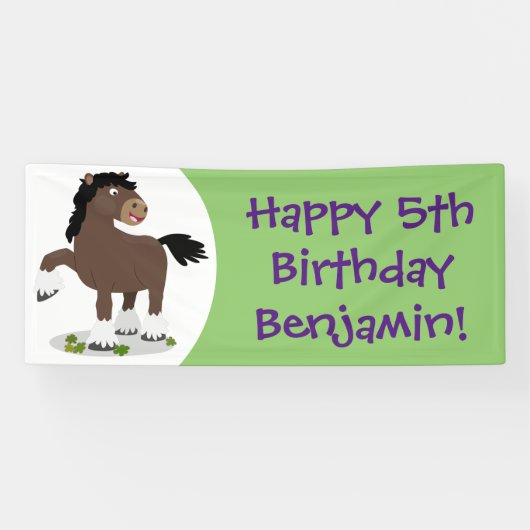 キュートクレイデール荷車を引く馬の漫画イラストレーション 横断幕 (横)