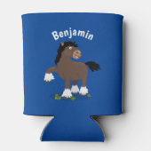 キュートクレイデール荷車を引く馬の漫画イラストレーション 缶クーラー (裏面)