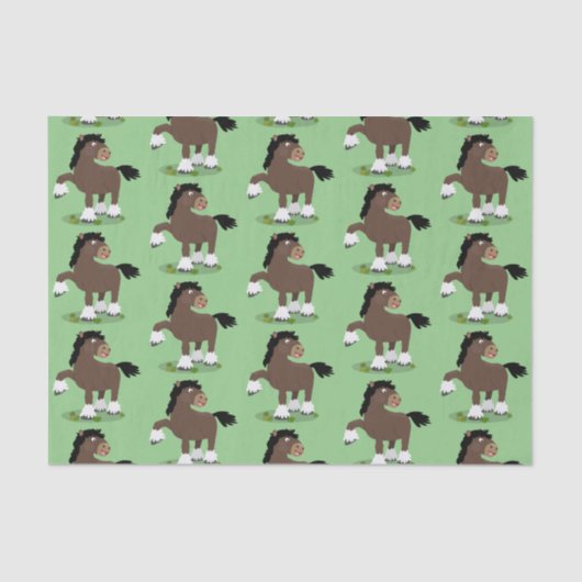 キュートクレイデール荷車を引く馬の漫画イラストレーション 薄葉紙 (正面)