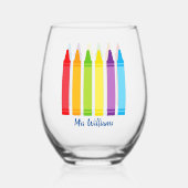 キュートクレヨン小学校先生 パーソナライズされた ステムなしワイングラス (裏面)