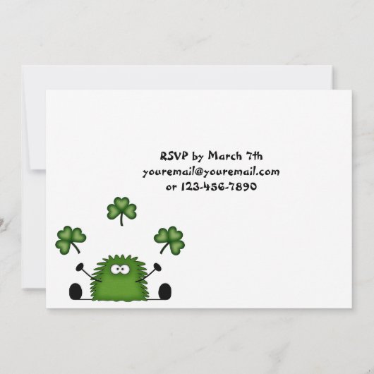 キュートクロバーズアイリッシュセントパトリックの日誕生日 招待状 (裏面)