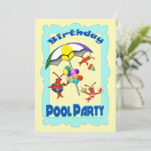 キュートクロフィッシュロブスタープールパーティーチャイルドブルー 招待状 (スタンド正面)