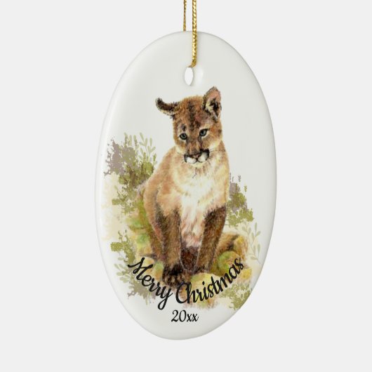 キュートクーガーマウンテンライオンキャットキットファイアー引用文 セラミックオーナメント (右)