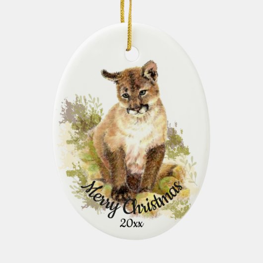 キュートクーガーマウンテンライオンキャットキットファイアー引用文 セラミックオーナメント (裏面)