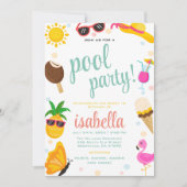 キュートクールトロピカルプールパーティー夏誕生日 招待状 (正面)