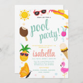 キュートクールトロピカルプールパーティー夏誕生日 招待状 (正面/裏面)