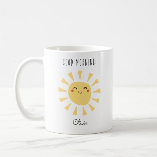 キュートグッドモーニングかわいいサンシャインパーソナライズされた コーヒーマグカップ (左)