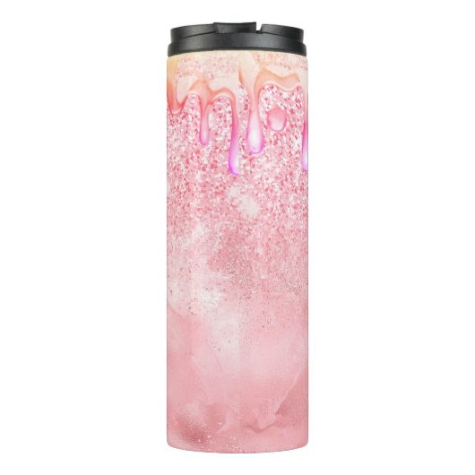 キュートグラデーションバラ金ゴールドフェイクグリッタードリップモノグラム タンブラー (裏面)