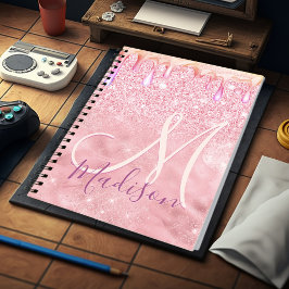 キュートグラデーションバラ金ゴールドフェイクグリッタードリップモノグラム ノートブック