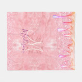 キュートグラデーションバラ金ゴールドフェイクグリッタードリップモノグラム フリースブランケット (正面(横))