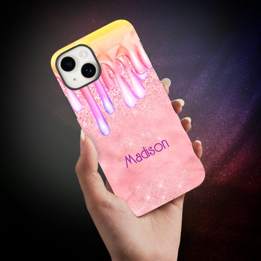 キュートグラデーションバラ金ゴールドフェイクグリッタードリップモノグラム Case-Mate iPhoneケース