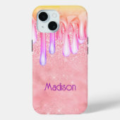 キュートグラデーションバラ金ゴールドフェイクグリッタードリップモノグラム Case-Mate iPhoneケース (裏面)