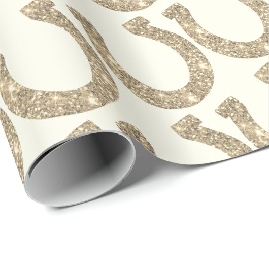 キュートグラムホースシュー金ゴールドホワイトグリッター ラッピングペーパー (ロールコーナー)