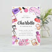 キュートグラムメイクアップガールズパジャマスランバースパ誕生日 招待状 (スタンド正面)
