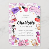 キュートグラムメイクアップガールズパジャマスランバースパ誕生日 招待状 (正面/裏面)