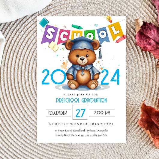 キュートグラードベアー幼稚園卒業招待状 招待状