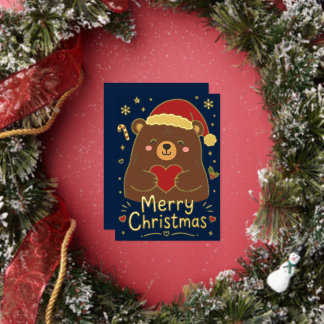 キュートグリズリーベア メリークリスマス 箔シーズンカード