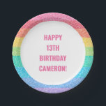 キュートグリッターレインボーカラフルカスタム誕生日 ペーパープレート<br><div class="desc">かわいいグリッターレインボーストライプズカラフルカスタム紙プレート</div>